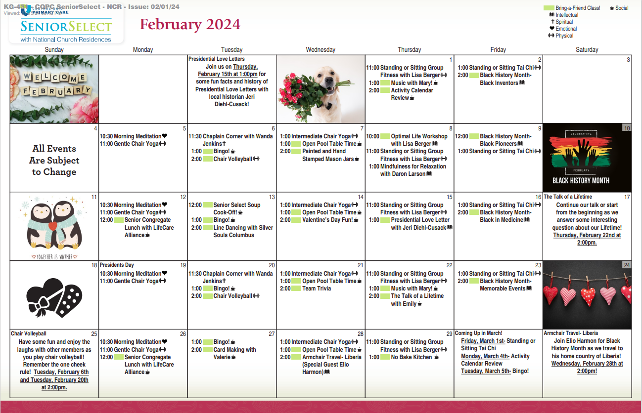 February 2024 Seniorselect Calendar